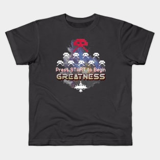 Press Start to Begin Greatness Retro Galaxy Arcade Gaming Kids T-Shirt